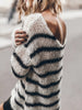 Striped Boat Neck Drop Shoulder Sweater