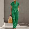 Cardigan & Short Sleeve Top + Pants Three-Piece Set – Solid Color Casual Lounge by FitiqueFit