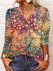 Women's Ethnic Print V-Neck Long Sleeve Loose T-Shirt by FitiqueFit