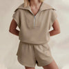 Half-Zip Lapel Sweatshirt & Shorts Two-Piece Set | 6 Colors by FitiqueFit