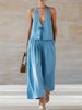 Women's Sleeveless Vest & Wide-Leg Pants Set – 2-Piece Lace-Up Outfit by FitiqueFit