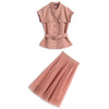 Slim Fit Waist-controlled Top Mesh Pleated Mid-length Dress Set