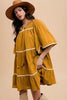 Tassel Contrast Trim Tie Neck Half Sleeve Tiered Dress For Women – Bohemian Inspired Tiered Dress with Tassel Accents and Contrast Trim for a Playful Look by Stevvex