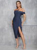 Fashion Shoulder-baring Sleeveless Tight Blue Split Long Bandage One-piece Dress