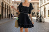 Women’s French Style Square Neck Dress – Ruffled Short Sleeve Elegance by FitiqueFit