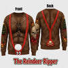 Cheeky Santa Ugly Christmas Sweatshirt, Funny Costume Illusion Crewneck Pullover with Elf and Reindeer Print Knitted Sweater