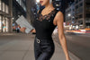 Black Ribbed Rhinestone-Decorated Vest T-Shirt Top by FitiqueFit