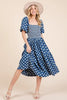 New Floral Embroidered Smocked Puff Sleeve Tiered Midi Dress For Women – Elegant, Romantic, Feminine, and Stylish Midi Dress with Floral Embroidery by Stevvex