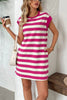Simple Contrast Striped Round Neck Short Sleeve Mini Dress Casual & Comfortable Everyday Dress for Women by Stevvex