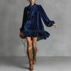 Women’s Bow-Tie Puff Sleeve Dress – Elegant Asymmetric Ruffle Hem Short Dress by FitiqueFit