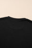Bright Pink Ribbed Splicing Sleeve Round Neck T-shirt