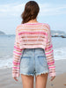 Openwork Boat Neck Dropped Shoulder Cover-Up