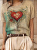 Women's Retro Short-Sleeve Jacquard Knit Top by FitiqueFit