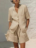 Women's Cotton-Linen Loose-Fit T-Shirt & Cropped Shorts Two-Piece Set by FitiqueFit