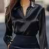 Women’s V‑Neck Business Casual Blouse – Relaxed Fit Long Sleeve Shirt by FitiqueFit