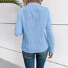 Women’s Blue Embroidered Hollow-Out Long Sleeve Shirt by FitiqueFit