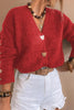Fiery Red Heart Metal Button V Neck Cardigan Sweater by Wild and Free Boutique