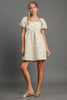 Heart Jacquard Square Neck Puff Sleeve Mini Dress – Romantic Heart Jacquard Dress, Puff Sleeve Dress, Square Neck Mini Dress, Chic Date Night Dress, Elegant Puff Sleeve Dress by Stevvex