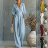 Women's V-Neck Wide-Leg Jumpsuit – High Waist Pleated Elegant 11 Colors S–5XL by FitiqueFit