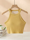 Ribbed Grecian Neck Cropped Tank with Chest Pads