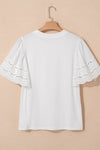 Hollow Out Embroidered Short Sleeve Round Neck Top