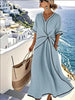 Striped Print Maxi Dress – Short Sleeve Beach Vacation Dress by FitiqueFit