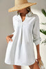 White Stripe Collared V Neck Chest Pocket Long Sleeve Beach Cover up by Wild and Free Boutique