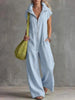 Women's Loose Sleeveless Jumpsuit with Pockets – Linen-Look by FitiqueFit