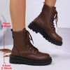 Women’s Round Toe Plus Size Lace-Up Chunky Sole Ankle Boots by FitiqueFit