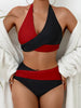Bikini Black and White Contrast Color Criss Cross Neck 2 Piece Swimsuit for Women – Stylish Medium Stretch Two-Tone Bikini Set with Unique Neckline and Flattering Fit – Modern Swimwear for Beach Days, Pool Lounging, and Summer Escapes by Stevvex