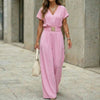 Women's V-Neck Belted Wide-Leg Jumpsuit by FitiqueFit