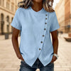 Women's Cross-Neckline Asymmetrical Hem Cotton Linen Top – Loose Fit by FitiqueFit