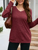 V-Neck Textured Knit Long Sleeve T-Shirt by Simply Love