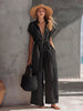 Retro Resort V-Neck Jumpsuit – Drop Shoulder, Loose Fit by FitiqueFit