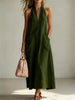 Cotton Halterneck Sleeveless Deep V-Neck Loose Straight-Line Dress by FitiqueFit