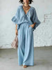 Women's Loose-Fit V-Neck Top & Wide-Leg Pants Two-Piece Set by FitiqueFit