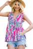 Multicolor Abstract Print Boho Flounce Hem Sleeveless Shirt