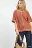 Umgee Linen Blend Scallop Trim Top by FitiqueFit