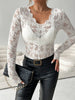 Women's Elegant V-Neck Lace Patchwork Long Sleeve Top by FitiqueFit