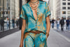 Women's Bohemian Printed Resort Two-Piece Set – 3/4 Sleeve Shirt & Pants by FitiqueFit
