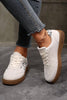 White Suede Leopard Color Block Trim Lace-up Casual Shoes by Wild and Free Boutique