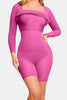 Elegant Black Full Size Built-In Shapewear Square Neck Long Sleeve Dress Sculpting Fit Dress for Women by Stevvex
