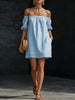 Women's Cotton-Linen Off-Shoulder Puff-Sleeve Loose Mini Dress by FitiqueFit