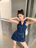 Sexy Cold-shoulder Sleeveless Sheath Denim Dress
