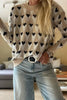 Parchment Geometric Heart Print Ribbed Trim Loose Sweater by Wild and Free Boutique