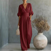 Women's V-Neck Wide-Leg Jumpsuit – High Waist Pleated Elegant 11 Colors S–5XL by FitiqueFit