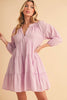 Notched Balloon Sleeve Tiered Mini Dress For Women–Trendy, Chic Style with Modern Balloon Sleeves, Tiered Layers for a Playful & Flirty Look by Stevvex