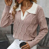 🧶 Women’s Lapel V-Neck Color-Block Long-Sleeve Pullover Sweater by FitiqueFit