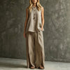 Women's Loose Sleeveless Tank Top & Slit Wide-Leg Pants Two-Piece Set by FitiqueFit