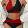 Bikini Black and White Contrast Color Criss Cross Neck 2 Piece Swimsuit for Women – Stylish Medium Stretch Two-Tone Bikini Set with Unique Neckline and Flattering Fit – Modern Swimwear for Beach Days, Pool Lounging, and Summer Escapes by Stevvex